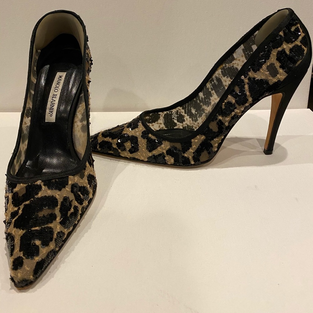 Manolo Blahnik Sequin Leopard Stilettos - Picture 2 of 5